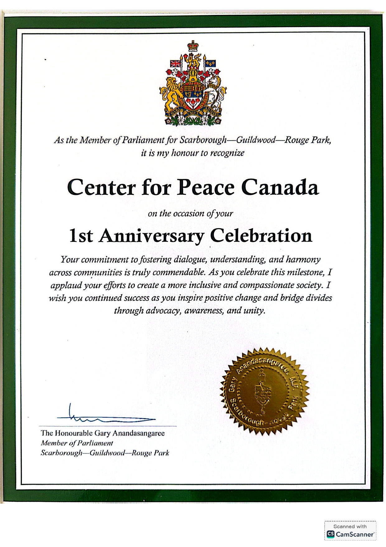 Gary Minister Certificate